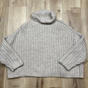 Free People Sweater Womens XS Beige Chunky Knit Turtleneck Dolman Sleeve Cozy